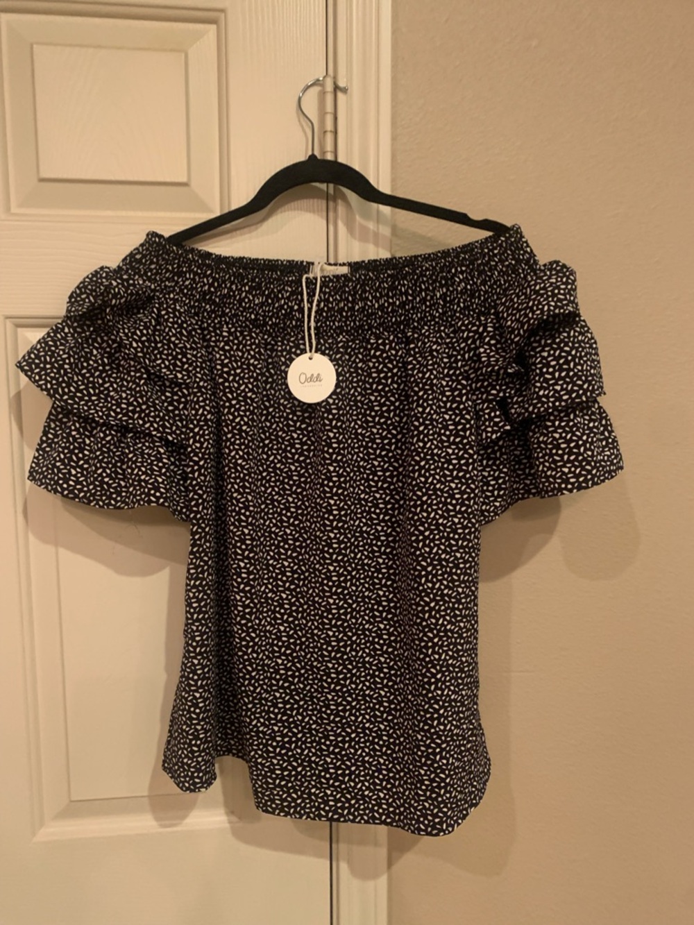 Off-Shoulder Black & White Ruffle Sleeve Blouse